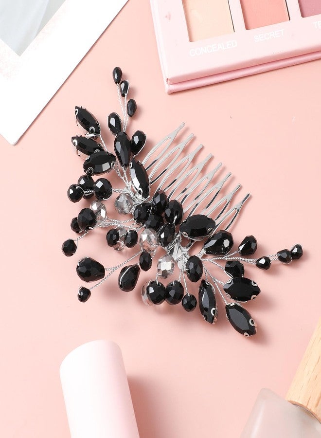 MBAIYO Black Teardrop Rhinestone Hair Side Comb, Vintage Rhinestone Side Comb Black Bridal Wedding Headpiece Teardrop Crystal Headpieces Side Comb Flower Headband Bridal Hair Accessory for Women - Image 2
